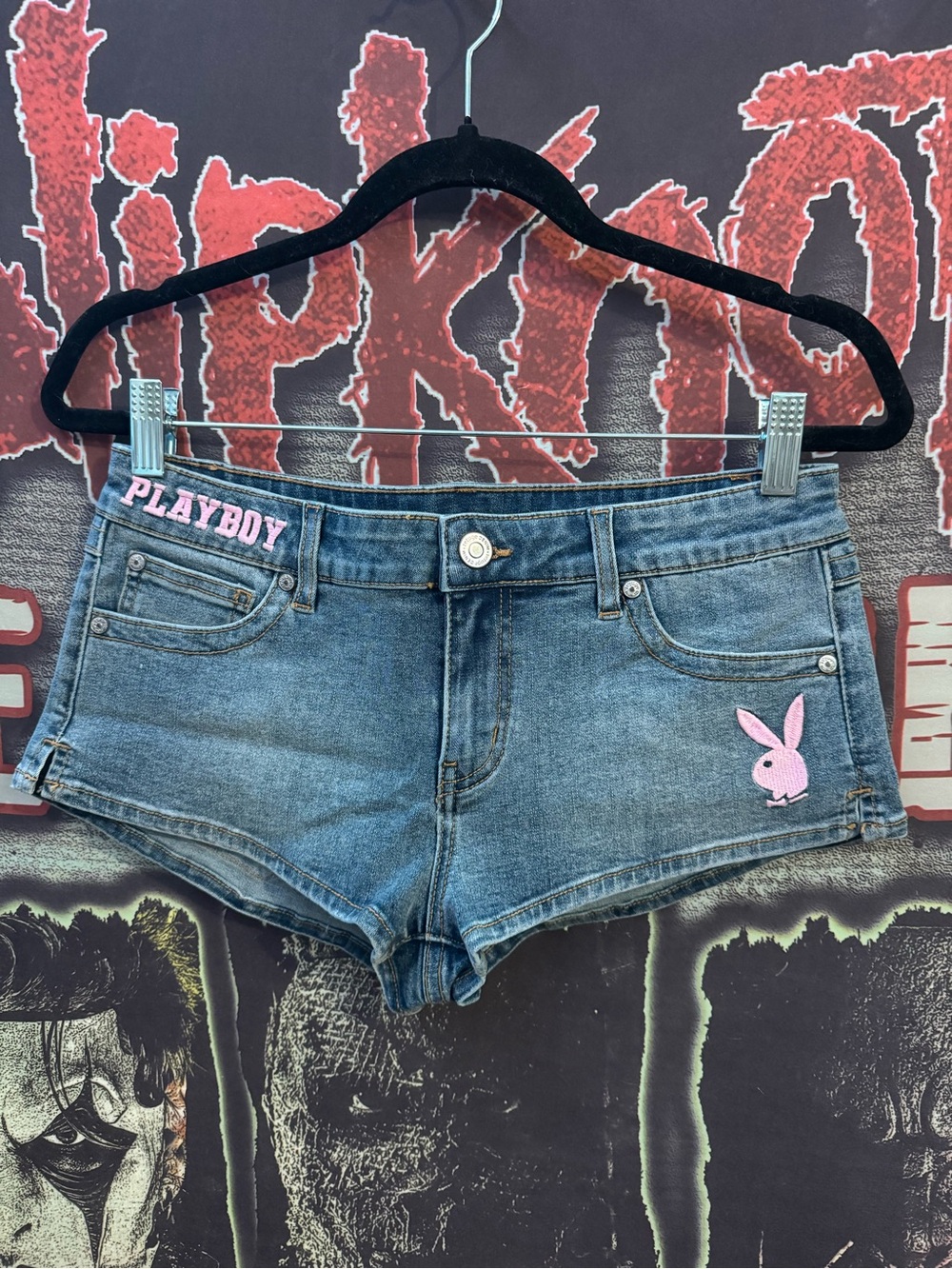 PLAYBOY Women's Denim Shorts with Pink Logo